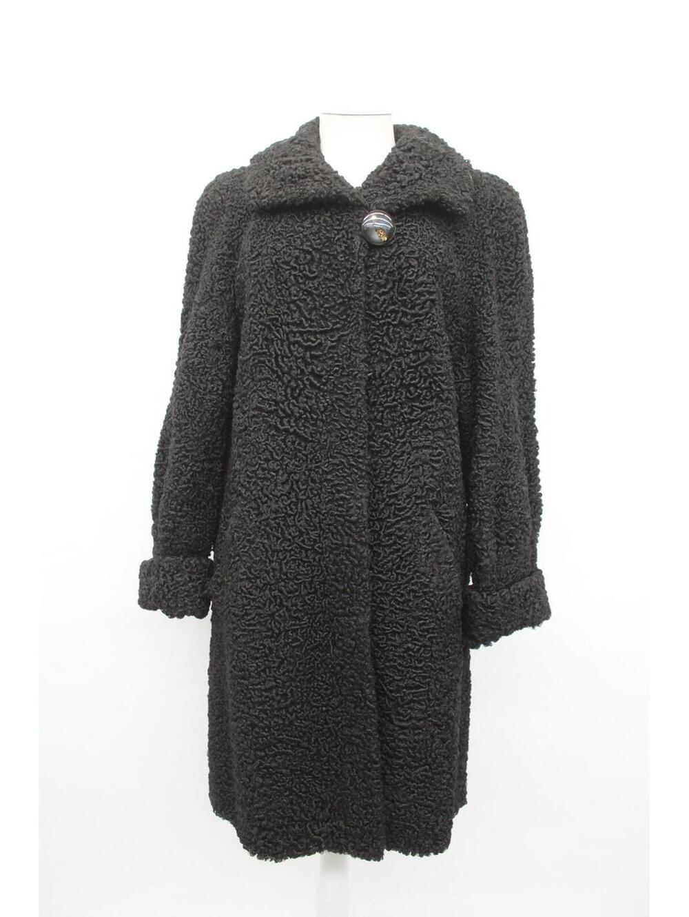 Mint Black Lamb Fur Coat Jacket Women Woman Size 6-8 Small-Medium